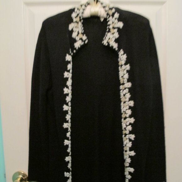sitewide sale MODA Long Cardigan Sweater Black and white size Large - Picture 2 of 6